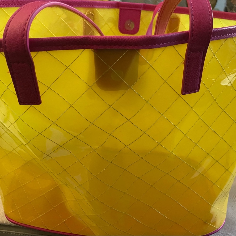 Lula bag by Bentley Leather  see through Vibrant Yellow and Pink Tote Bag